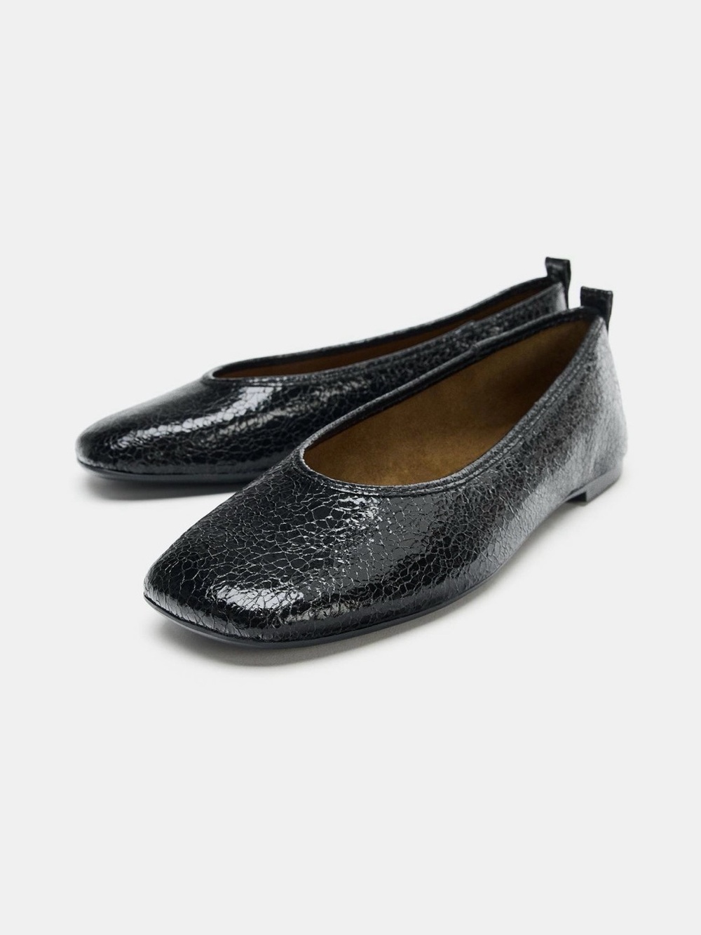 Zara Black Cracked Patent Ballet Flats
